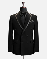 Black Double-Breasted Satin Trim Tuxedo
