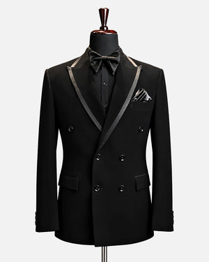 Black Double-Breasted Satin Trim Tuxedo