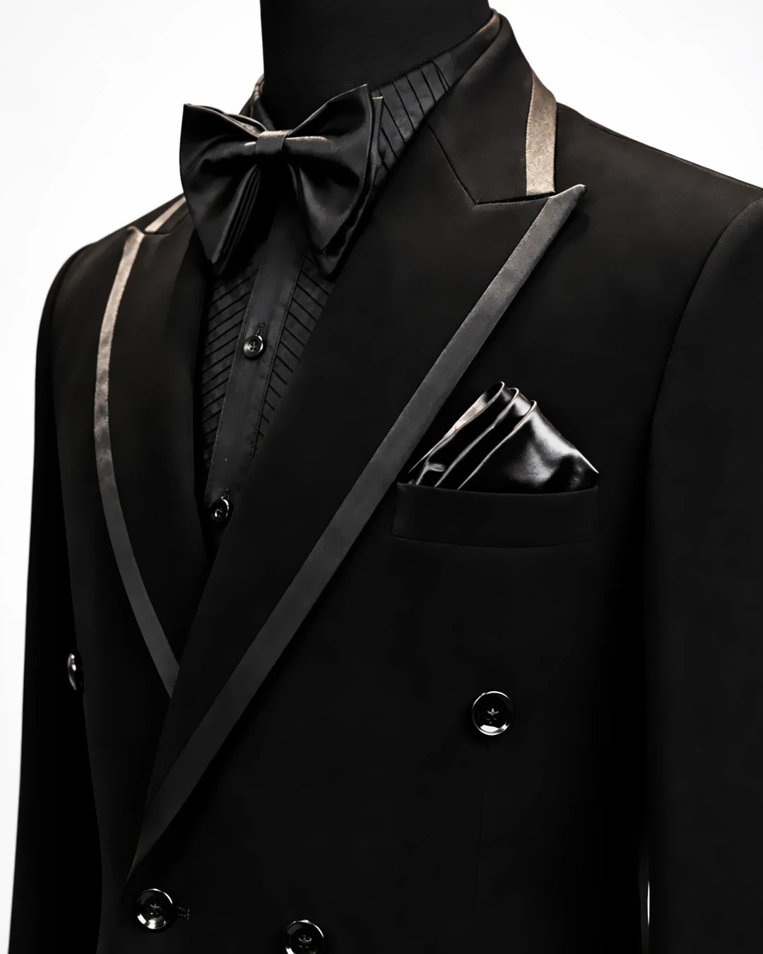 Black Double-Breasted Satin Trim Tuxedo
