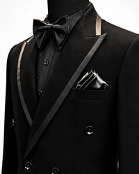 Black Double-Breasted Satin Trim Tuxedo
