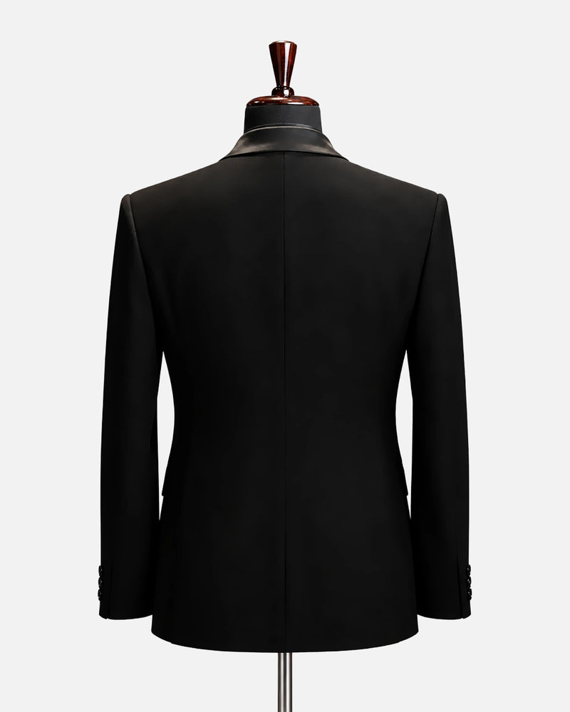 Black Double-Breasted Satin Trim Tuxedo