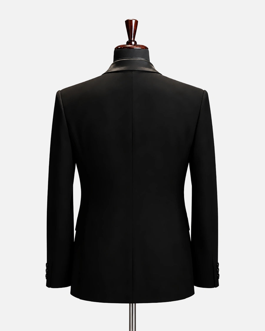 Black Double-Breasted Satin Trim Tuxedo - Desire by Bharat Ahuja