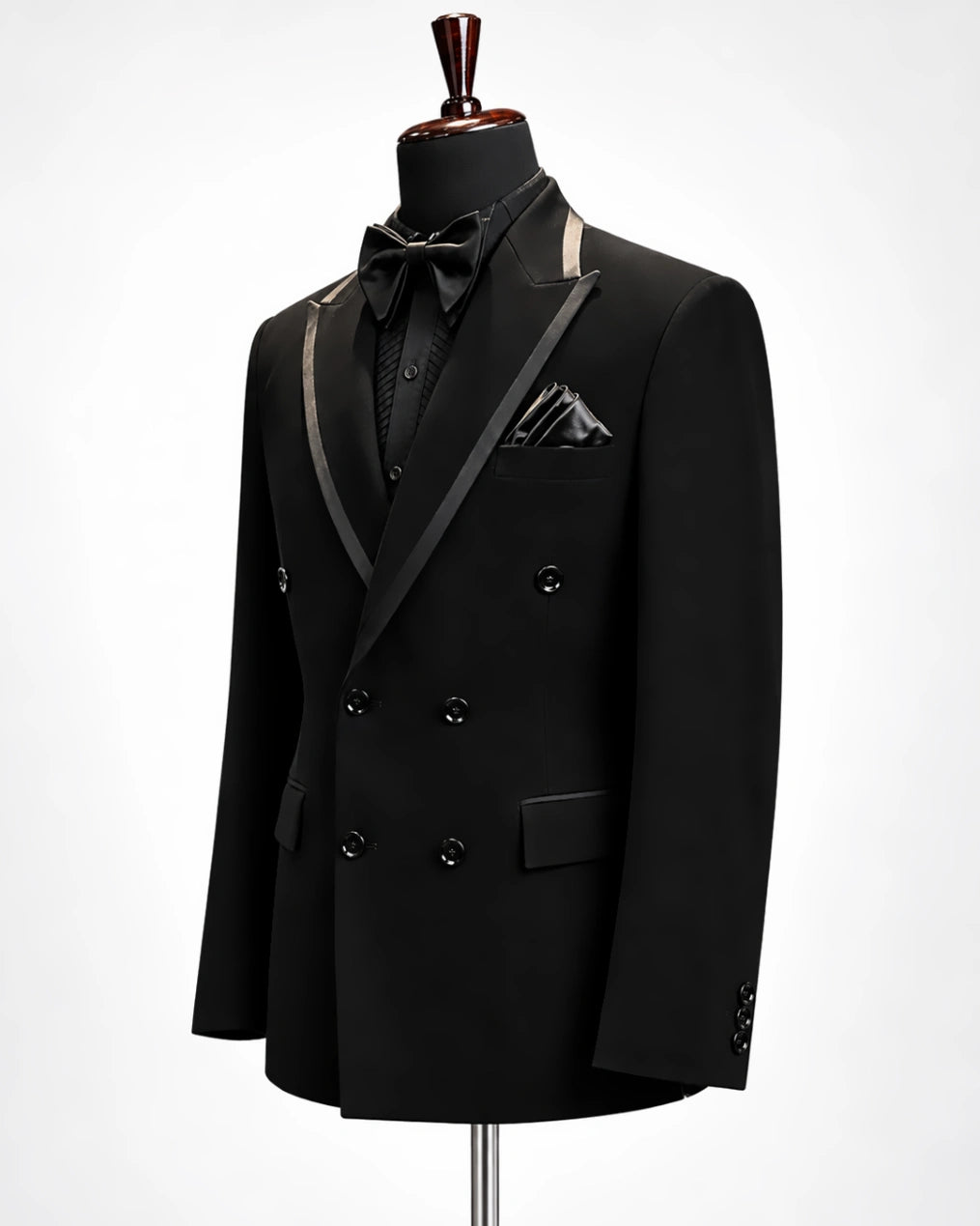 Black Double-Breasted Satin Trim Tuxedo