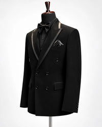 Black Double-Breasted Satin Trim Tuxedo