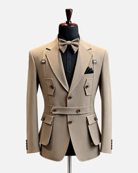 Beige Utility Strap Designer Blazer
