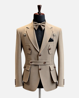Beige Utility Strap Designer Blazer