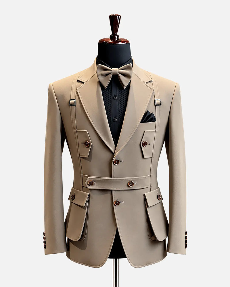 Beige Utility Strap Designer Blazer