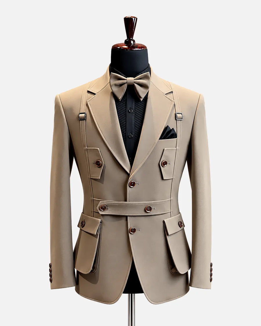 Beige Utility Strap Designer Blazer - Desire by Bharat Ahuja