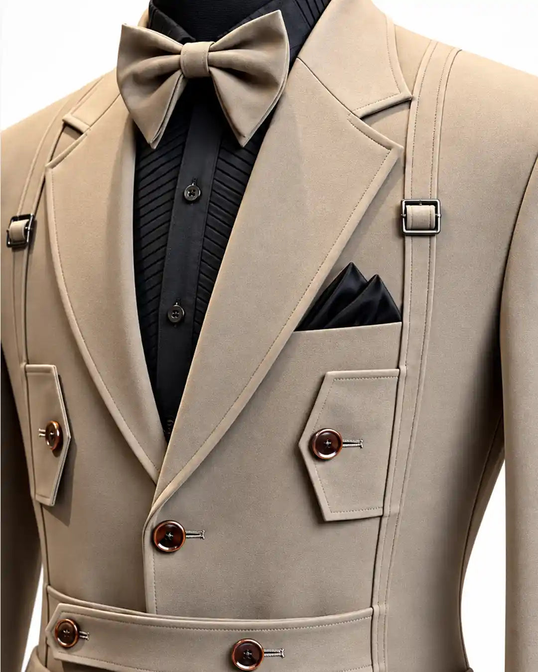 Beige Utility Strap Designer Blazer