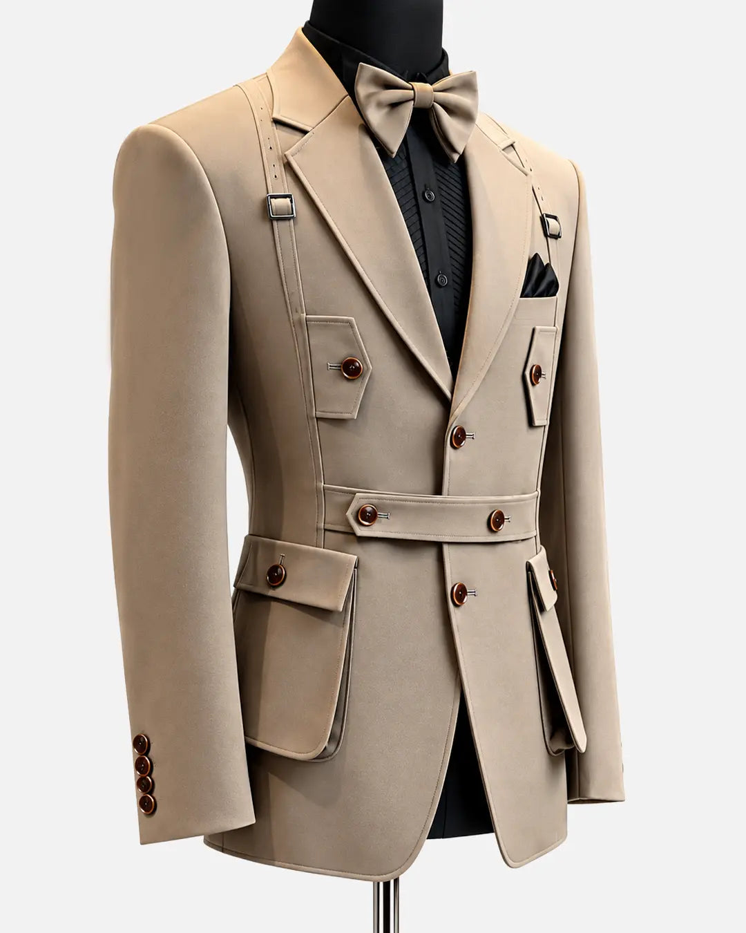 Beige Utility Strap Designer Blazer