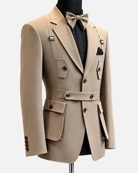 Beige Utility Strap Designer Blazer