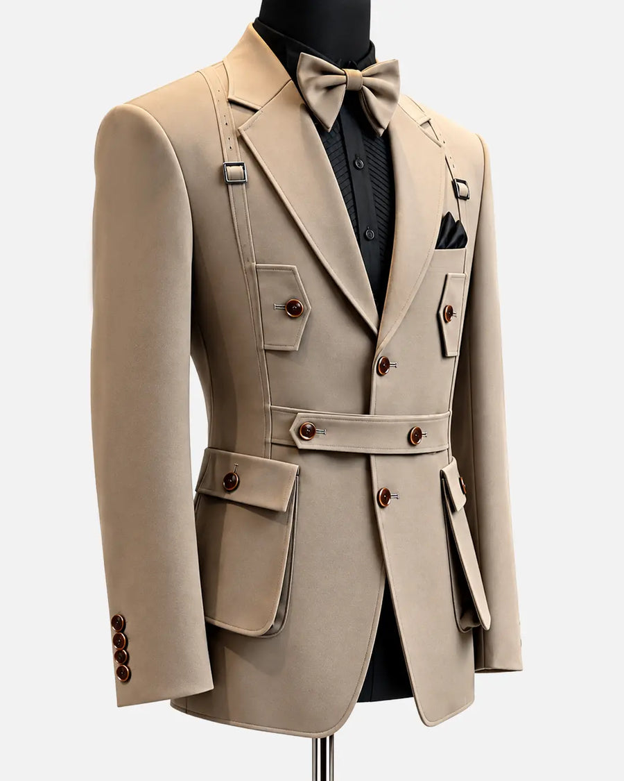 Beige Utility Strap Designer Blazer - Desire by Bharat Ahuja