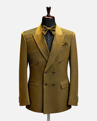 Olive Gold Double-Breasted Pleated Blazer