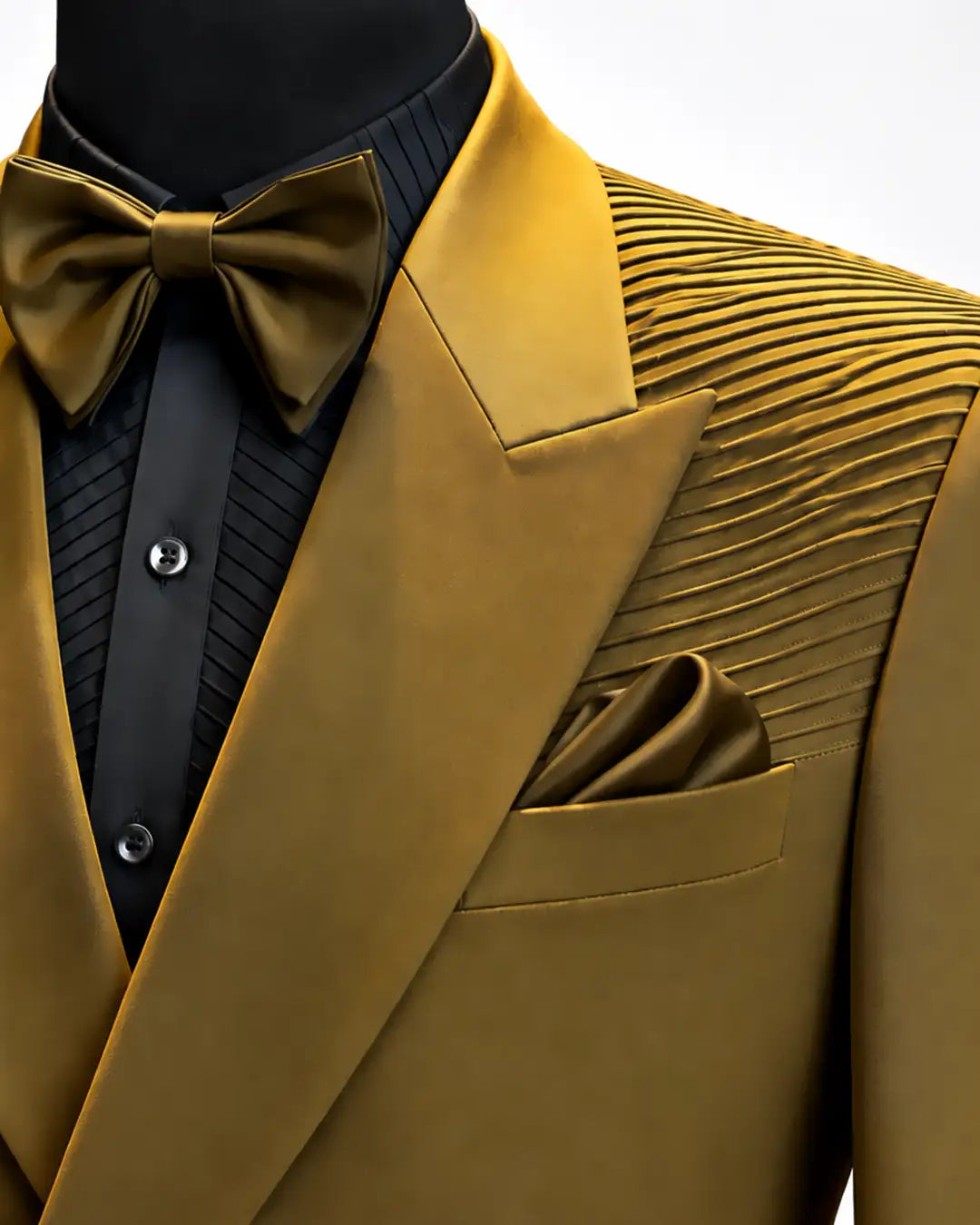 Olive Gold Double-Breasted Pleated Blazer