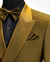Olive Gold Double-Breasted Pleated Blazer