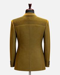 Olive Gold Double-Breasted Pleated Blazer