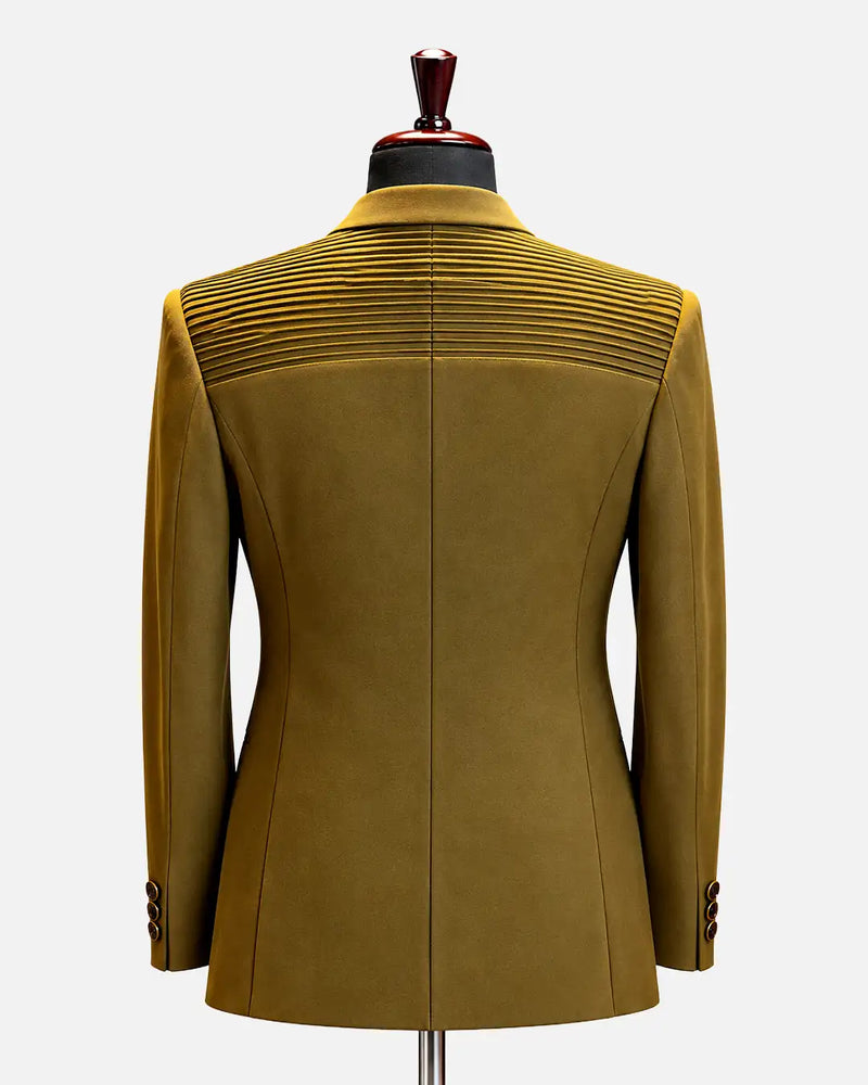 Olive Gold Double-Breasted Pleated Blazer