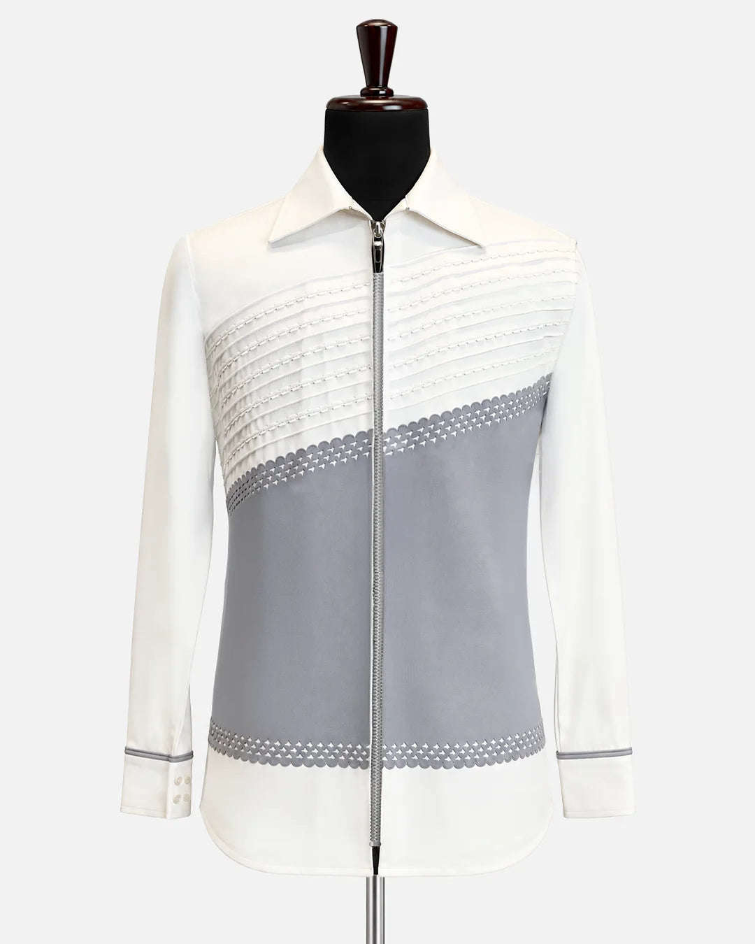 Ivory & Grey Zip-Up Designer Shirt