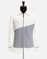 Ivory & Grey Zip-Up Designer Shirt