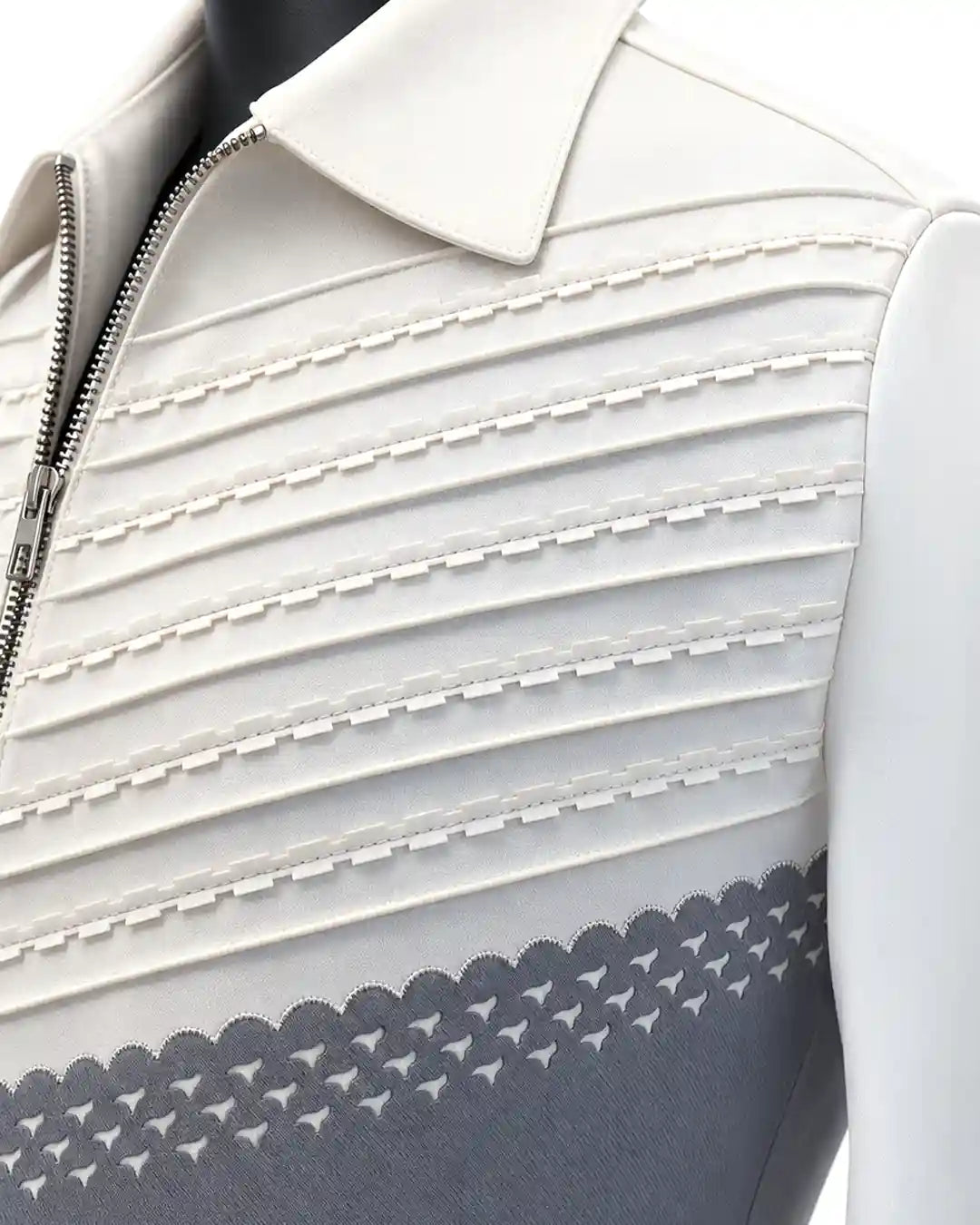 Ivory & Grey Zip-Up Designer Shirt
