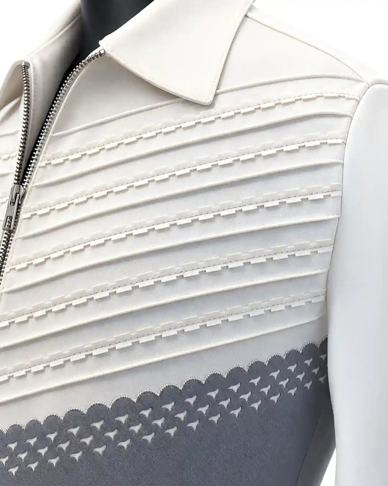 Ivory & Grey Zip-Up Designer Shirt