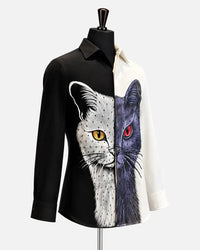 Dual-tone cat graphic designer shirt for men, view 2 - Desire by Bharat Ahuja