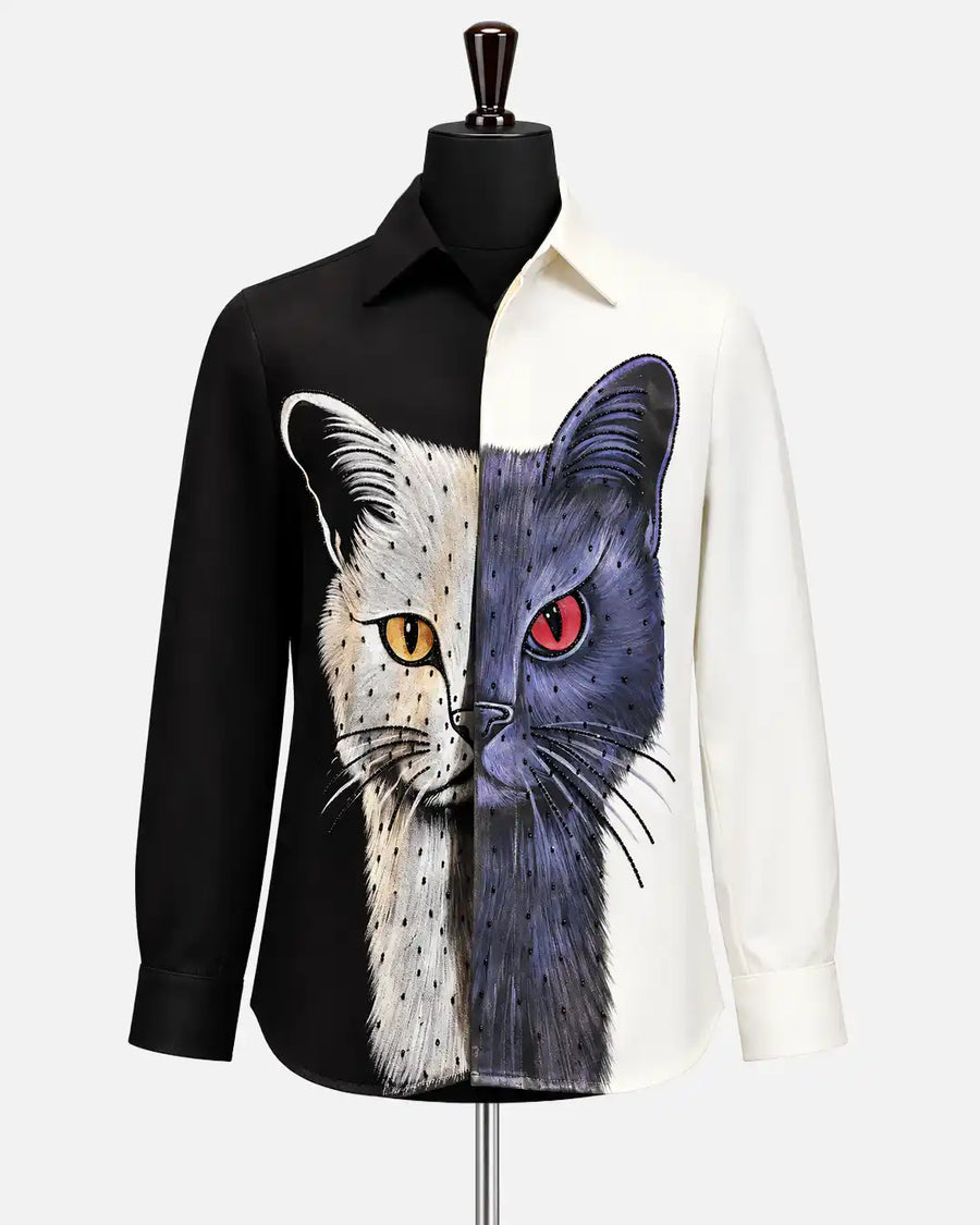 Dual-Tone Cat Graphic Designer Shirt - Desire by Bharat Ahuja