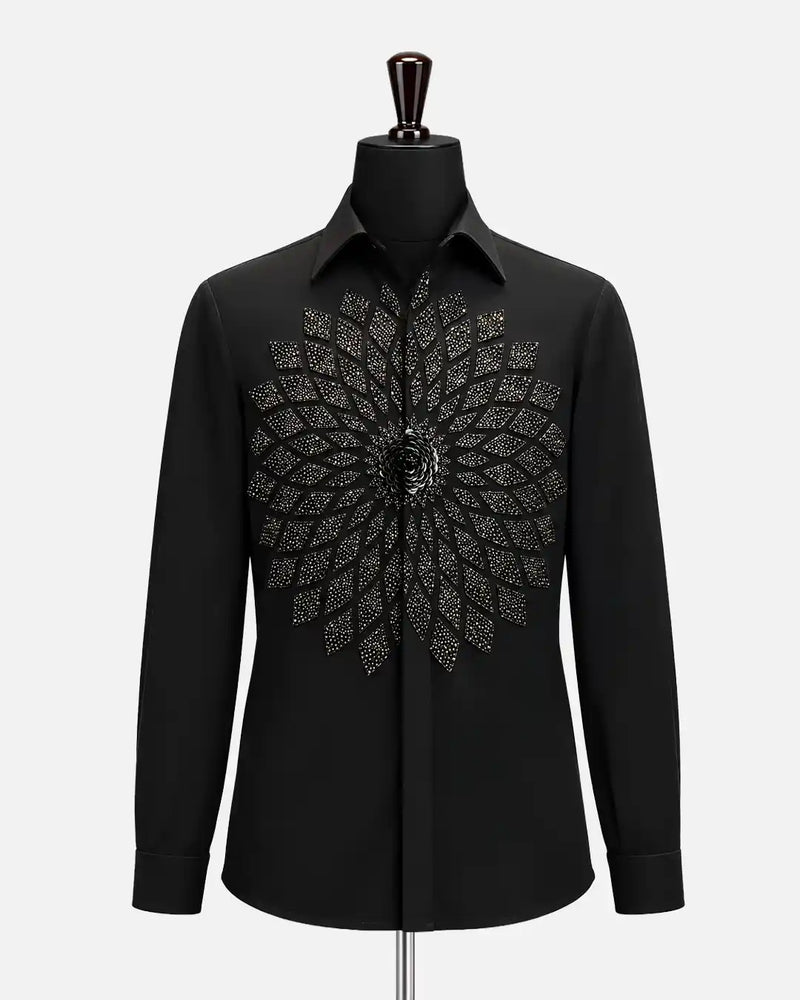 Black Crystal Bloom Embellished Shirt
