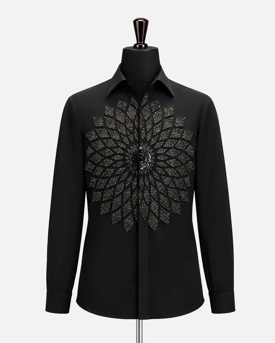 Black Crystal Bloom Embellished Shirt - Desire by Bharat Ahuja