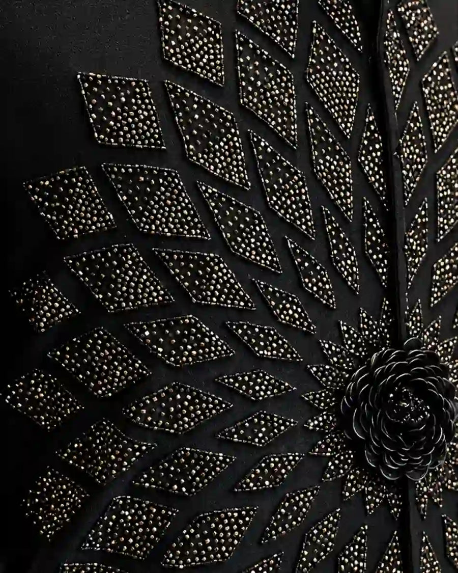 Black Crystal Bloom Embellished Shirt - Desire by Bharat Ahuja