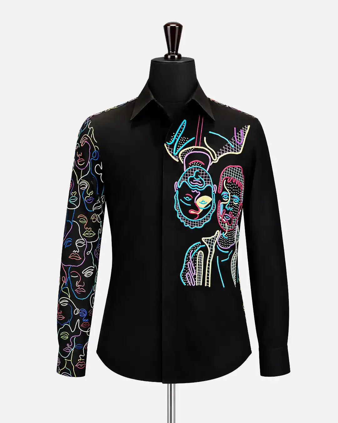 Abstract face multicolor embroidered black designer shirt for men - Desire by Bharat Ahuja