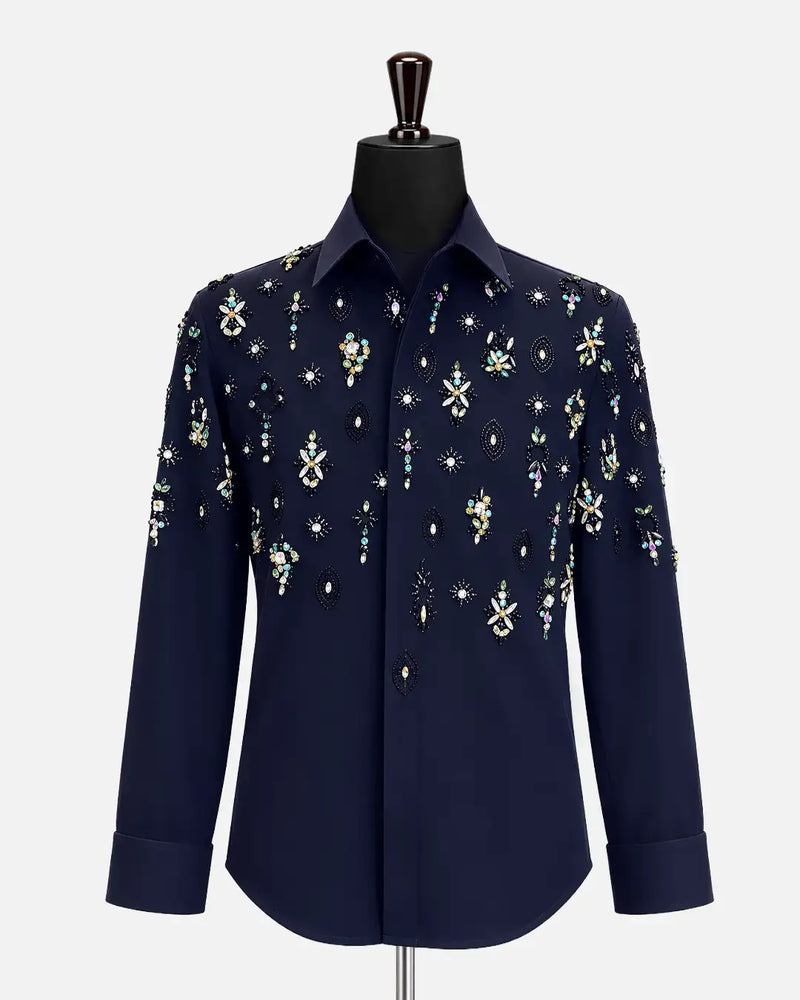 Midnight Navy Crystal Embellished Shirt