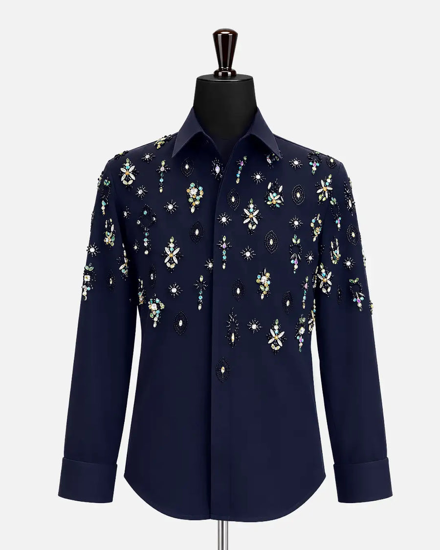 Midnight Navy Crystal Embellished Shirt - Desire by Bharat Ahuja