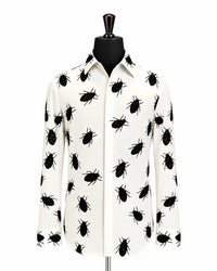 Ivory beetle print statement designer shirt for men - Desire by Bharat Ahuja