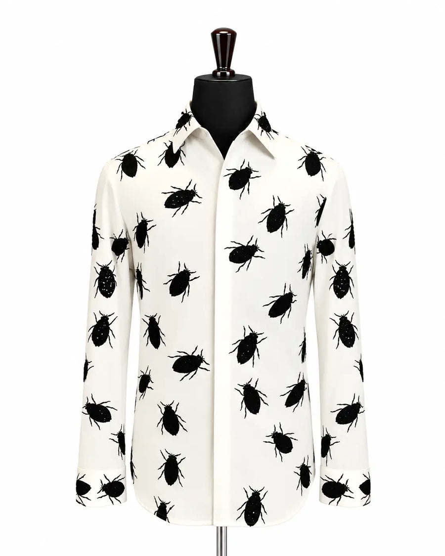Ivory beetle print statement designer shirt for men - Desire by Bharat Ahuja - Desire by Bharat Ahuja