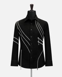 Black Crystal Zip Detail Statement Shirt