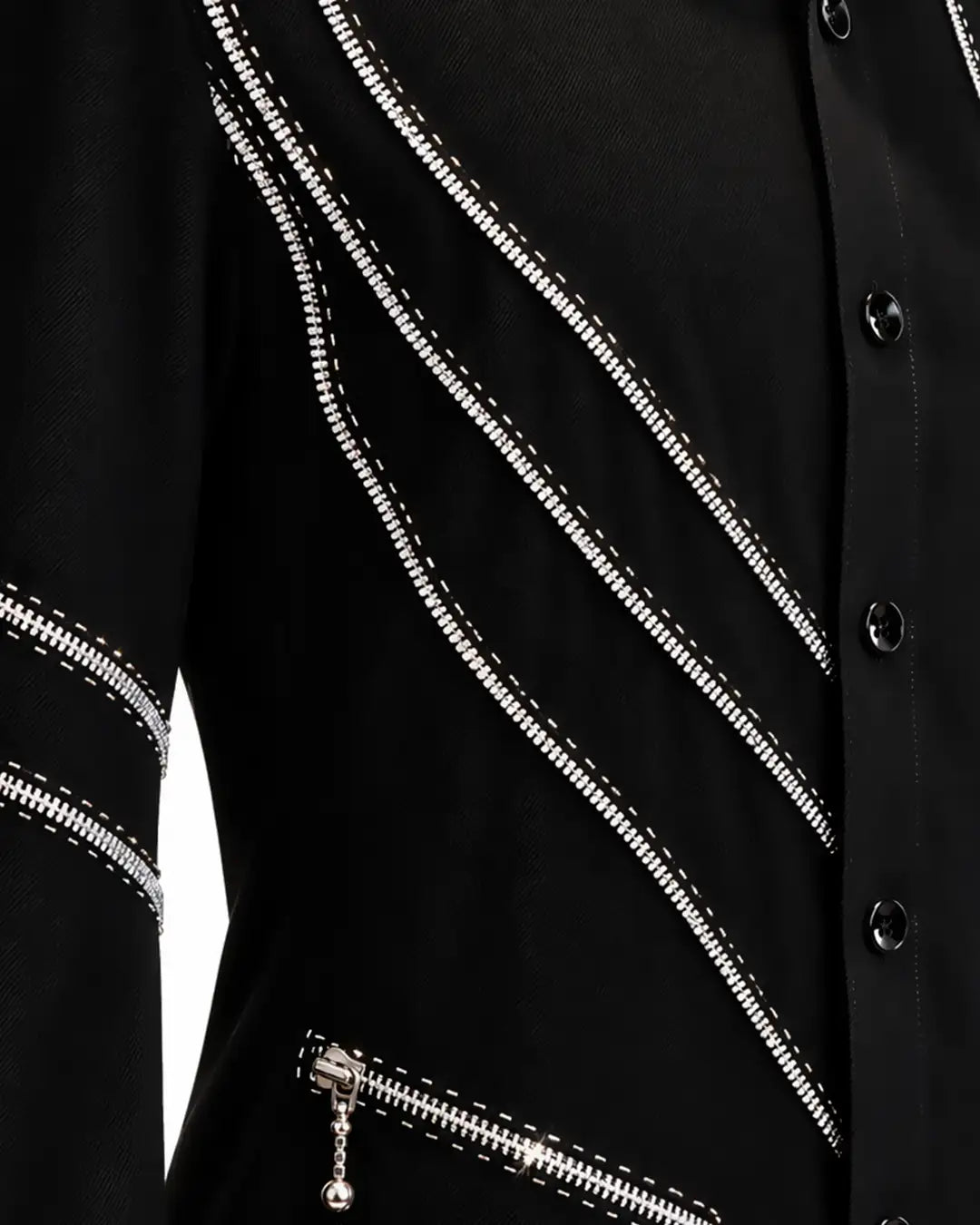 Black Crystal Zip Detail Statement Shirt