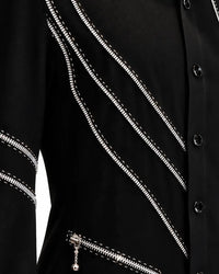 Black Crystal Zip Detail Statement Shirt