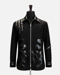 Black leather appliqué buckle zip designer shirt for men - Desire by Bharat Ahuja