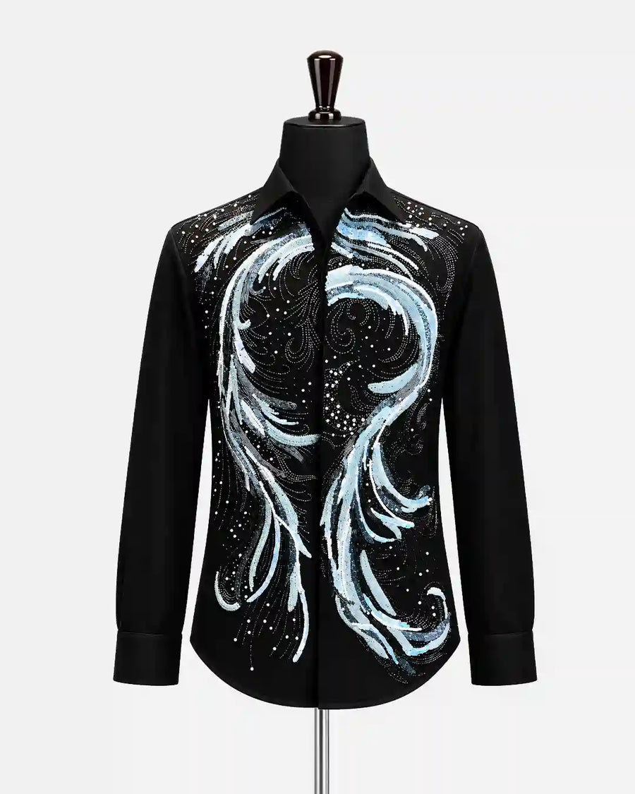 Black crystal wave statement designer shirt for men - Desire by Bharat Ahuja - Desire by Bharat Ahuja