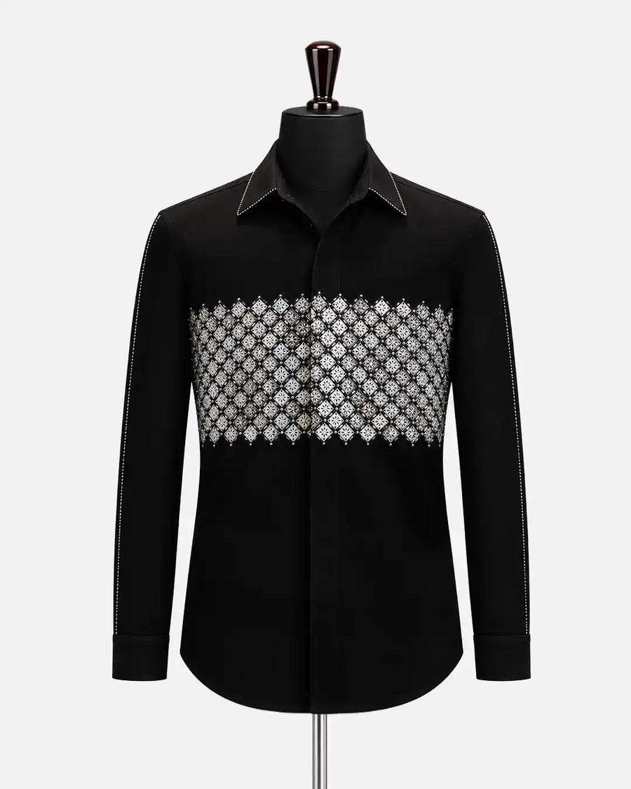 Black Diamond Embellished Statement Shirt - Desire by Bharat Ahuja