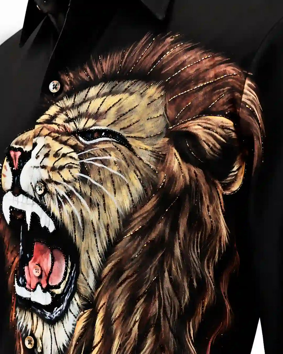 Black Roaring Lion Statement Shirt - Desire by Bharat Ahuja