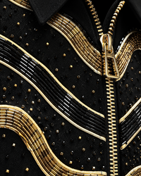 Black Gold Wave Embellished Zip Shirt