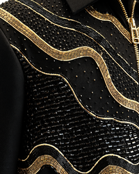 Black Gold Wave Embellished Zip Shirt