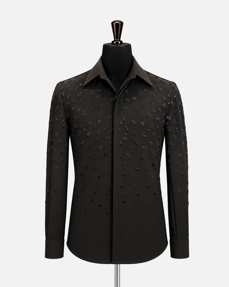 Black Micro Crystal Embellished Shirt