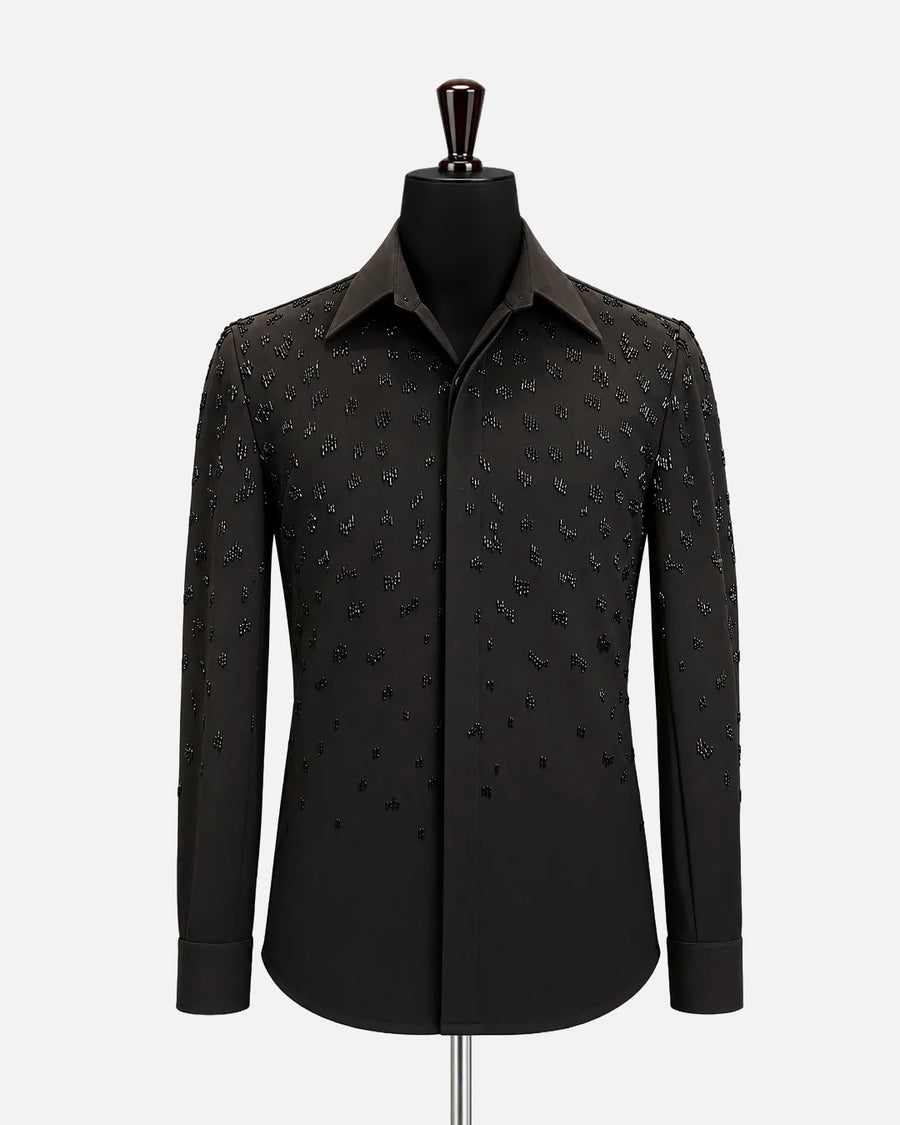 Black micro crystal embellished designer shirt for men - Desire by Bharat Ahuja - Desire by Bharat Ahuja