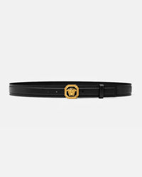 Black Leather Gold Medallion Belt
