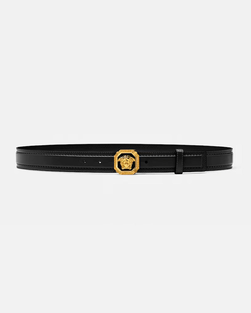 Black Leather Gold Medallion Belt