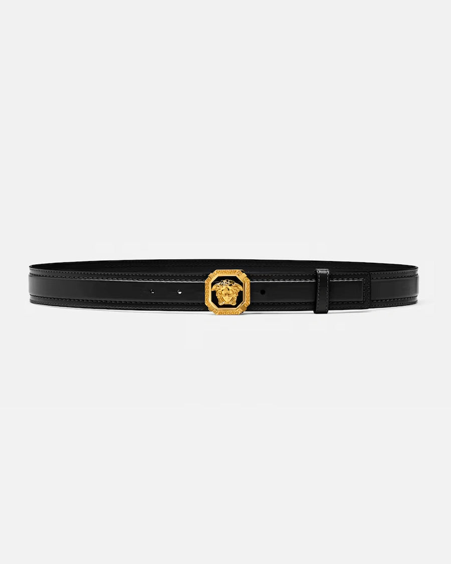 Black Leather Gold Medallion Belt - Desire by Bharat Ahuja