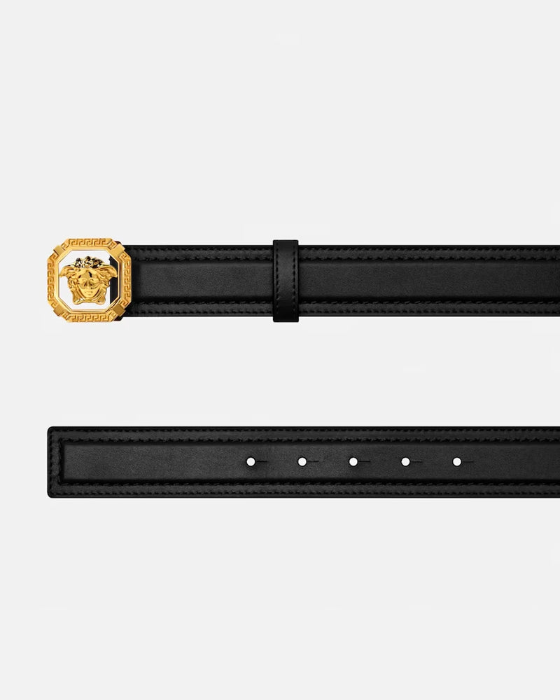Black Leather Gold Medallion Belt